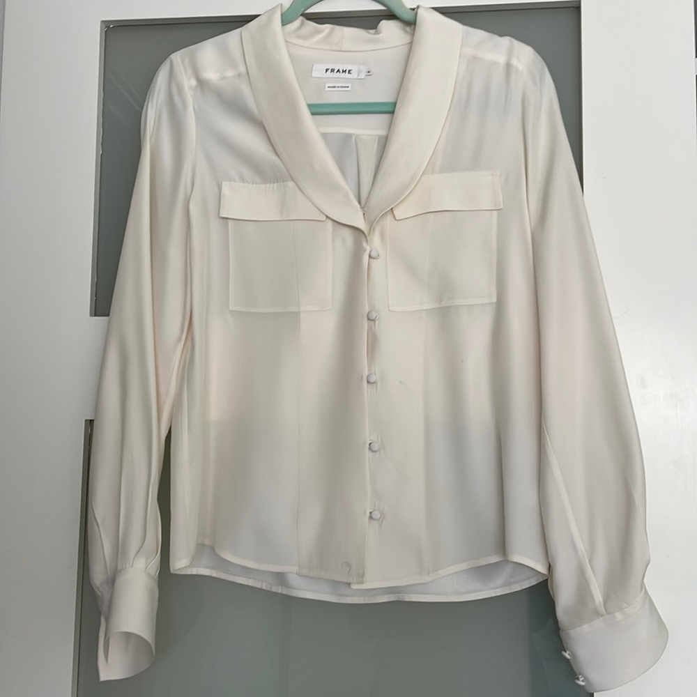 Frame Denim Cream Silk Button-Up Blouse